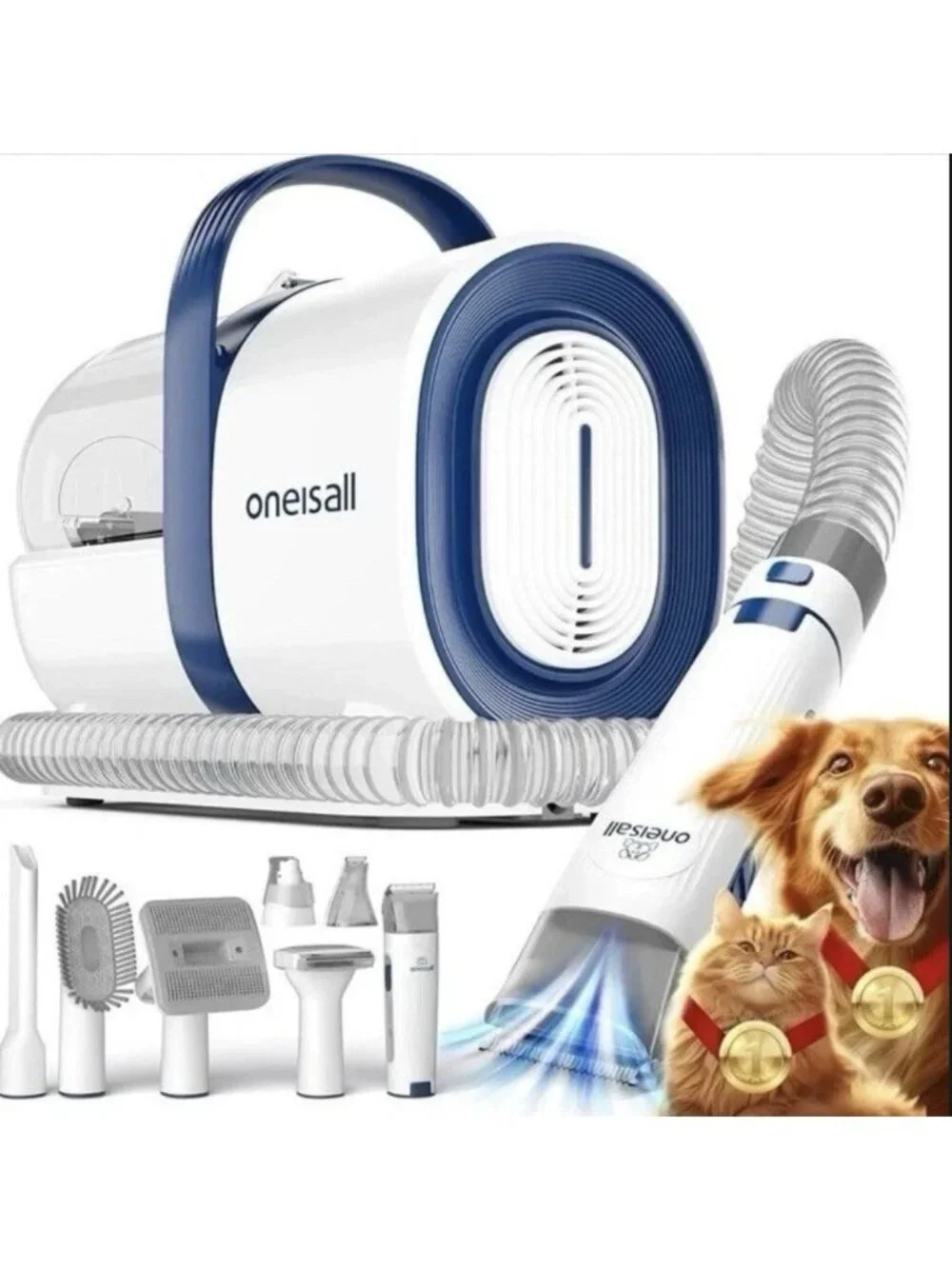 Oneisall 7-in-1 Dog Grooming Vacuum Kit with Clipper, Nail Grinder, 1.5L
